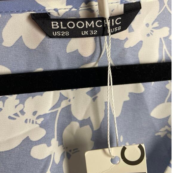 NWT, BloomChic, Size 28, Light Blue & White Floral V Neck Dress, Flutter Sleeves - Picture 2 of 6
